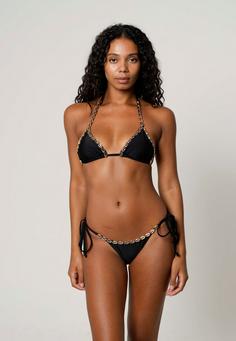 Rückansicht von Moda Minx Gold Shells Trim Edge Triangle Top Bikini Oberteil Damen Black