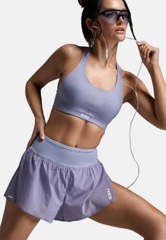 Rückansicht von 2XU Aero Hi-Rise 2-in-1 3 Inch Shorts Funktionsshorts Damen digital lilac-white reflective