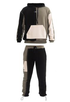 Tom Barron Colorblock Sporty Hoodie Set Trainingsanzug Herren GREEN