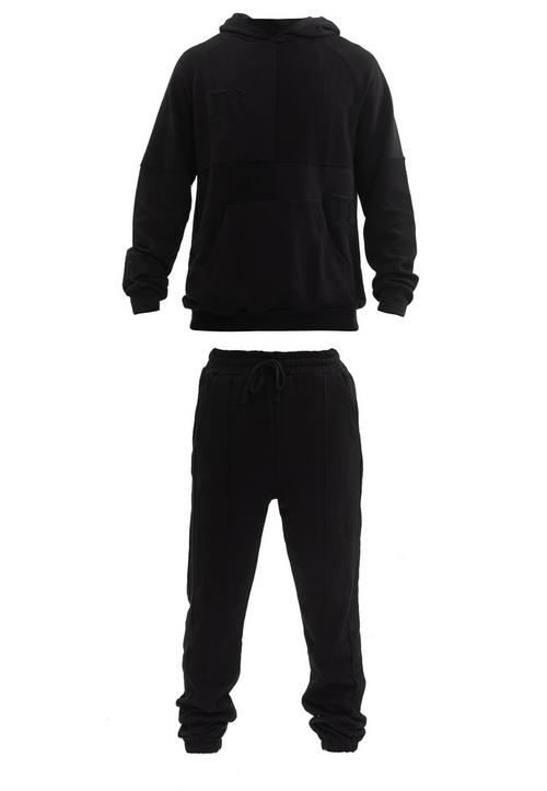 Rückansicht von Tom Barron Colorblock Sporty Hoodie Set Trainingsanzug Herren BLACK