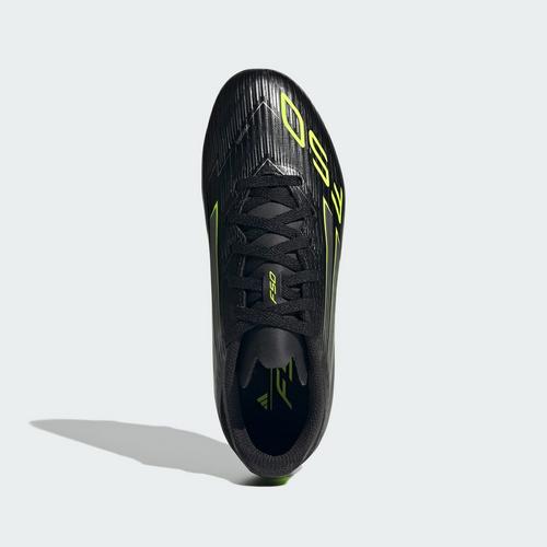 Rückansicht von adidas F50 League Kids FG/MG Fußballschuh Fußballschuhe Kinder Core Black / Iron Metallic / Lucid Lemon