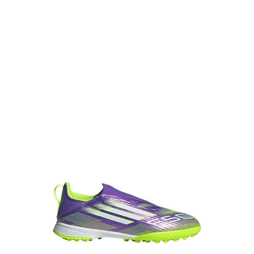 Rückansicht von adidas F50 League Laceless Kids TF Fußballschuh Fußballschuhe Kinder Purple Rush / Cloud White / Lucid Lemon