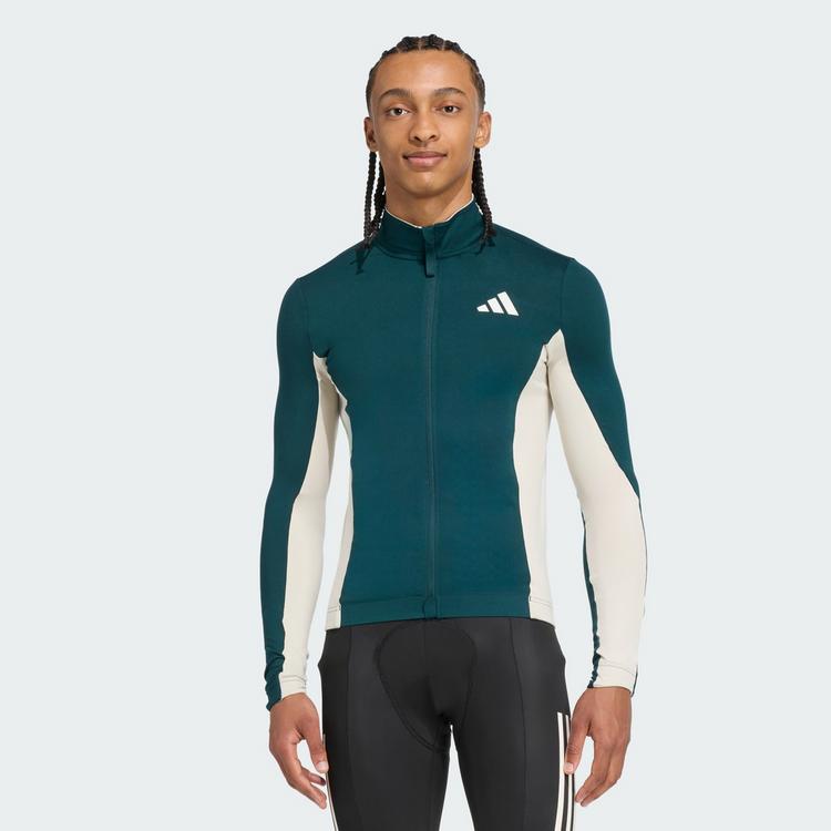 adidas adidas Tempo 3-Streifen lang&auml;rmliges Radtrikot Funktionstop Herren - Green / Alumina - 0 | SportScheck