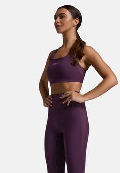 Rückansicht von 2XU Robbed Longline Low Impact Bra Sport-BH Damen port-hyper violet