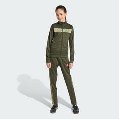 Rückansicht von adidas Tiro 25 Essentials Kids Trainingsanzug Trainingsanzug Kinder Night Cargo / Tent Green / Impact Orange