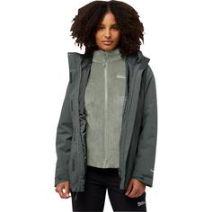 Rückansicht von Jack Wolfskin ROTWAND 3IN1 JKT W Doppeljacke Damen slate green