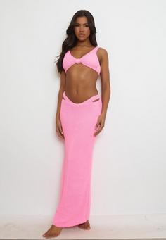 Rückansicht von Moda Minx Scrunch Long Maxi Skirt Maxirock Damen Candy Pink