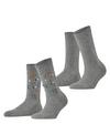 ESPRIT Flower Rib SO  2-Pack Socken Damen - light grey (3400)