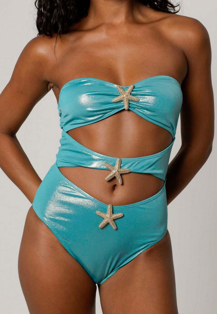 Moda Minx Moda Minx Starfish Bandeau Cut Out Swimsuit Badeanzug Damen - Blue Shimmer - 0 | SportScheck