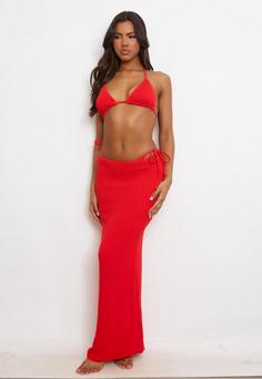 Rückansicht von Moda Minx Scrunch Long Maxirock Damen Red