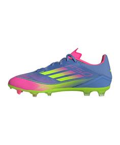 Rückansicht von adidas F50 League FG/MG Stealth Victory Fußballschuhe blaugelbrosa