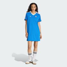 Rückansicht von adidas Real Madrid Terrace Icons Kleid Laufkleid Damen Blue Bird / White