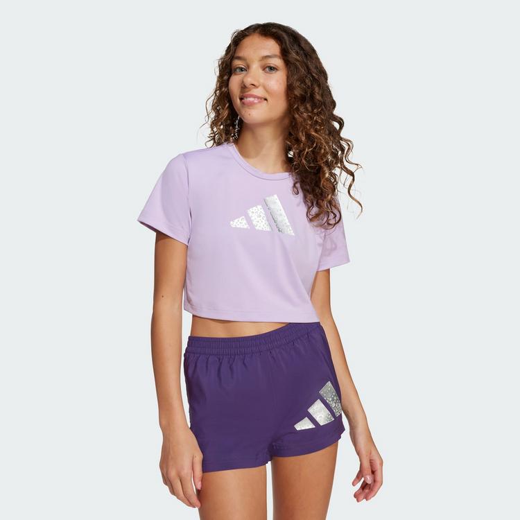 adidas adidas Training Essentials Glam Print T-Shirt T-Shirt Kinder - Powder Plum / Silver Metallic - 0 | SportScheck