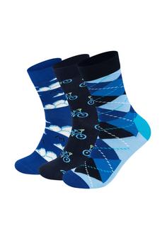 Happy Socks Argyle & Bike & Pixelated Cloudy Freizeitsocken navy
