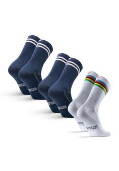 Rückansicht von DANISH ENDURANCE long cycling Fahrradsocken navy stripes white stripes