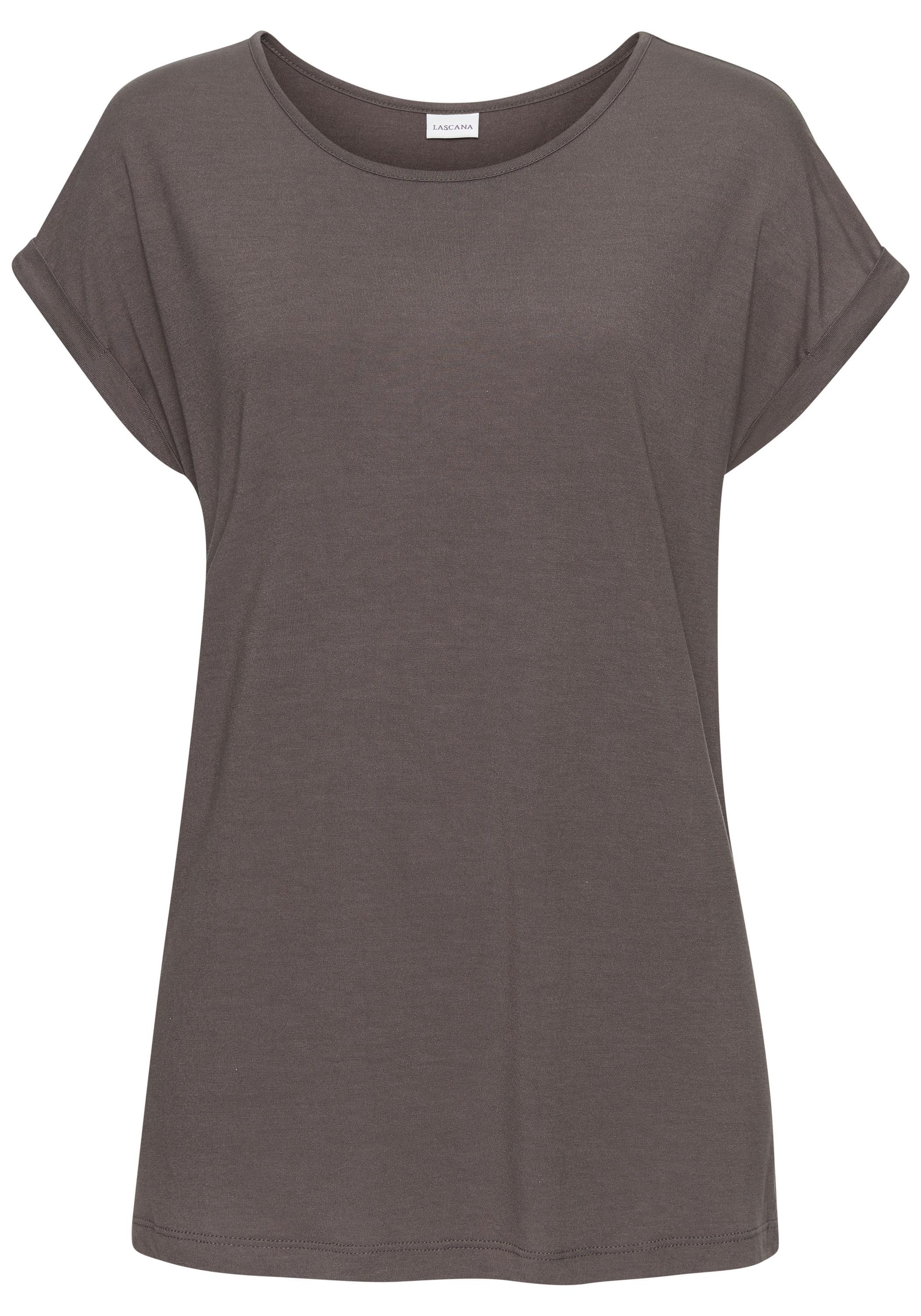 Lascana Kurzarmshirt T-Shirt Damen - taupe