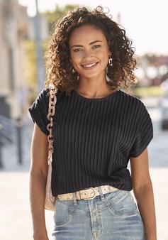 Rückansicht von Lascana Kurzarmshirt T-Shirt Damen schwarz