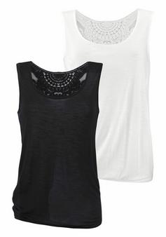 BEACH TIME Trägertop Shirt Doppelpack Damen schwarz creme