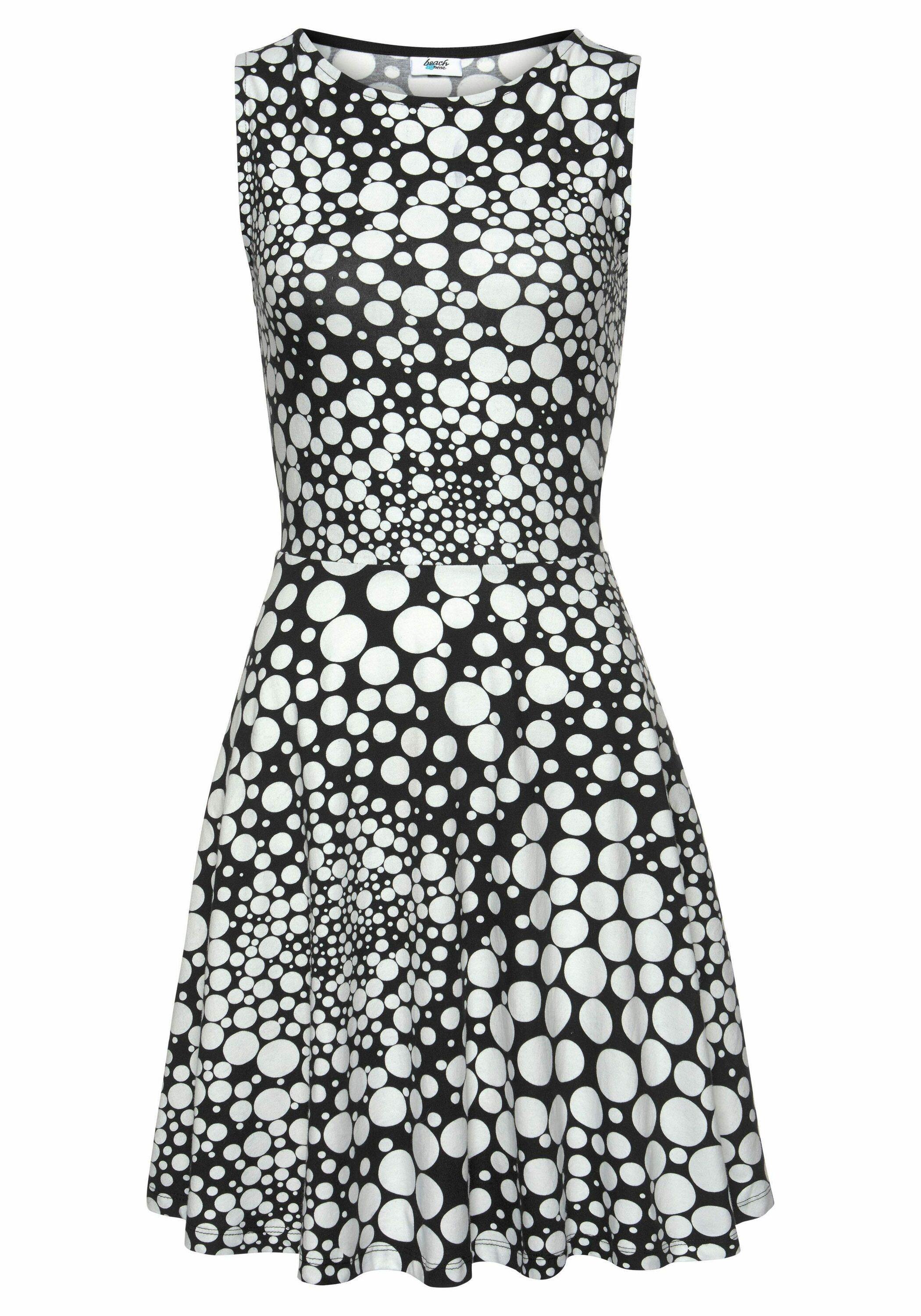 BEACH TIME Strandkleid Tr&auml;gerkleid Damen - schwarz-wei&szlig;-bedruckt