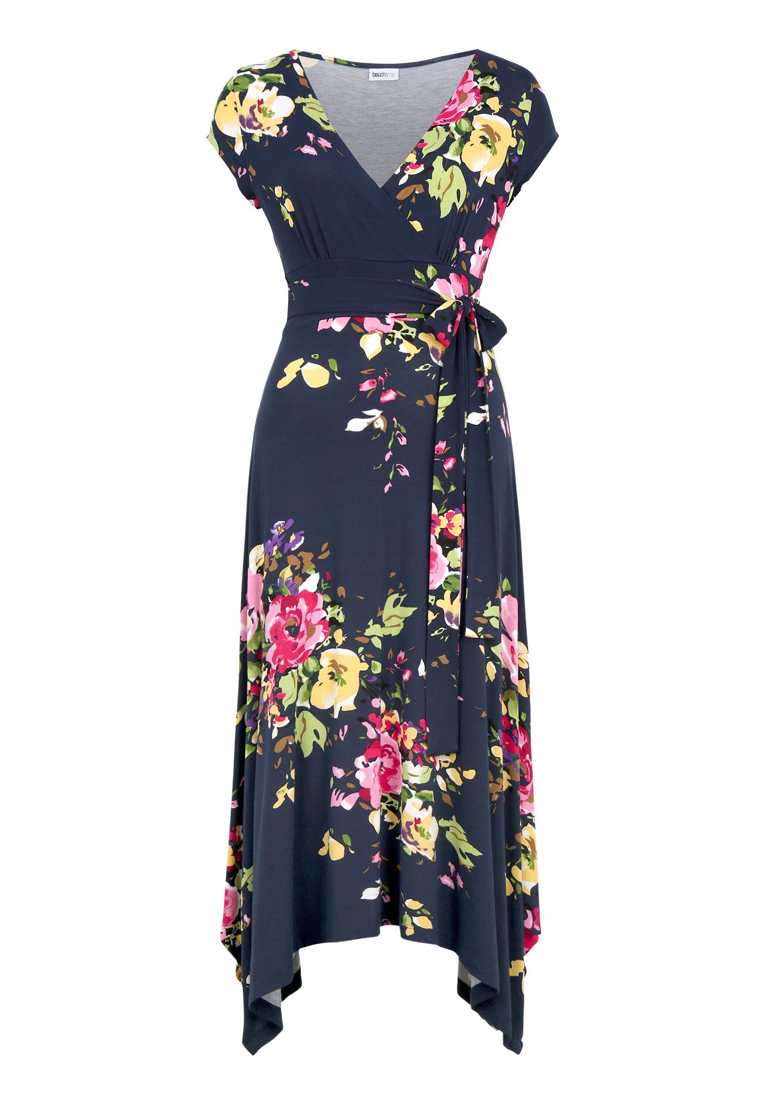 BEACH TIME Sommerkleid Tr&auml;gerkleid Damen - marine-bedruckt