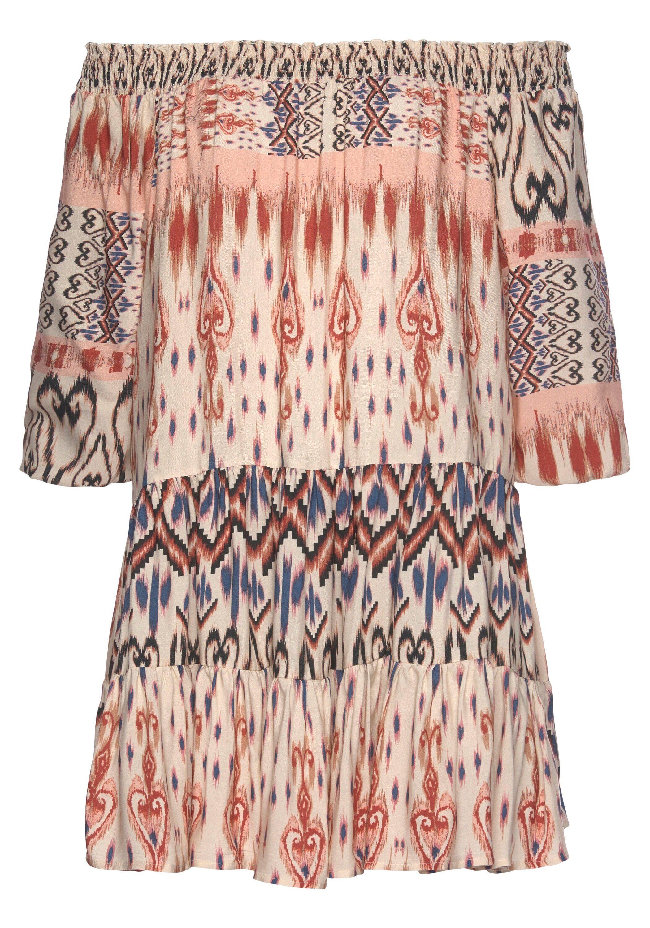 Buffalo Druckkleid Kurzarmkleid Damen - creme-bedruckt