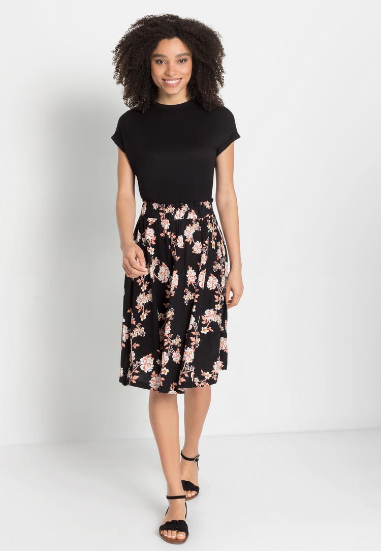 Lascana Lascana Jerseykleid Jerseykleid Damen - schwarz-orange-bedruckt - 1 | SportScheck