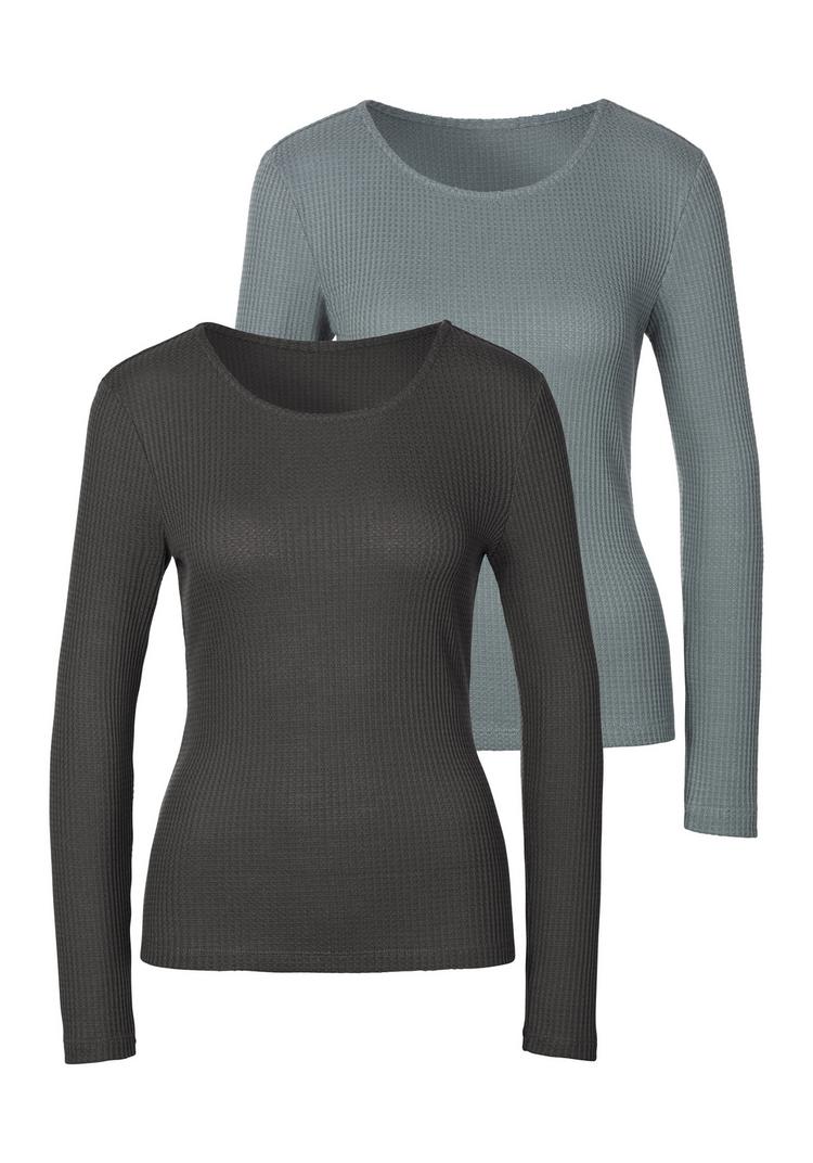 Lascana Lascana Langarmshirt Langarmshirt Damen - anthrazit - petrol - 2 | SportScheck