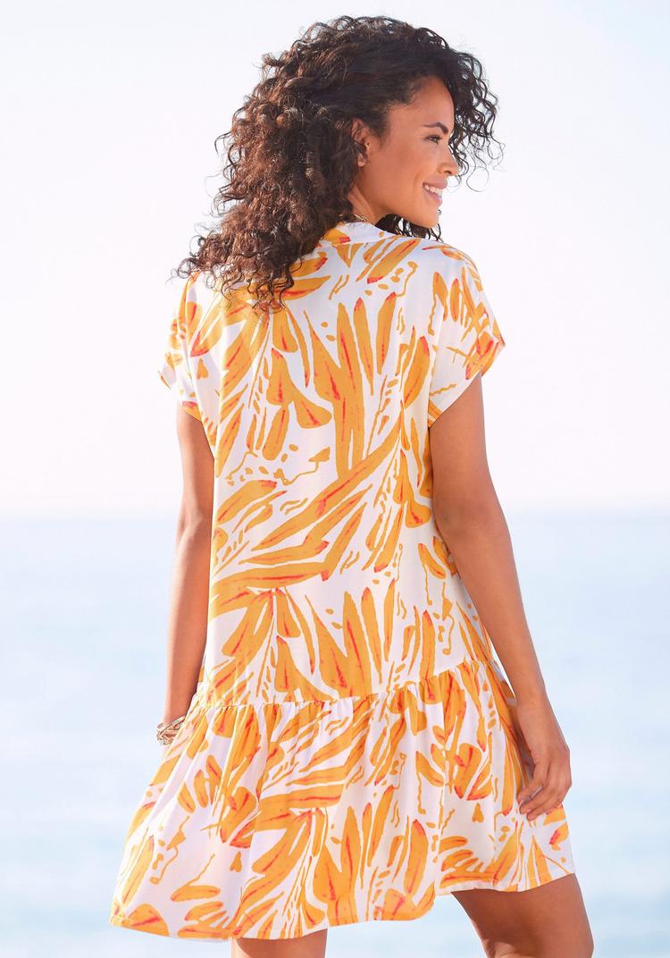 S.OLIVER S.OLIVER Blusenkleid Kurzarmkleid Damen - orange-creme-bedruckt - 3 | SportScheck