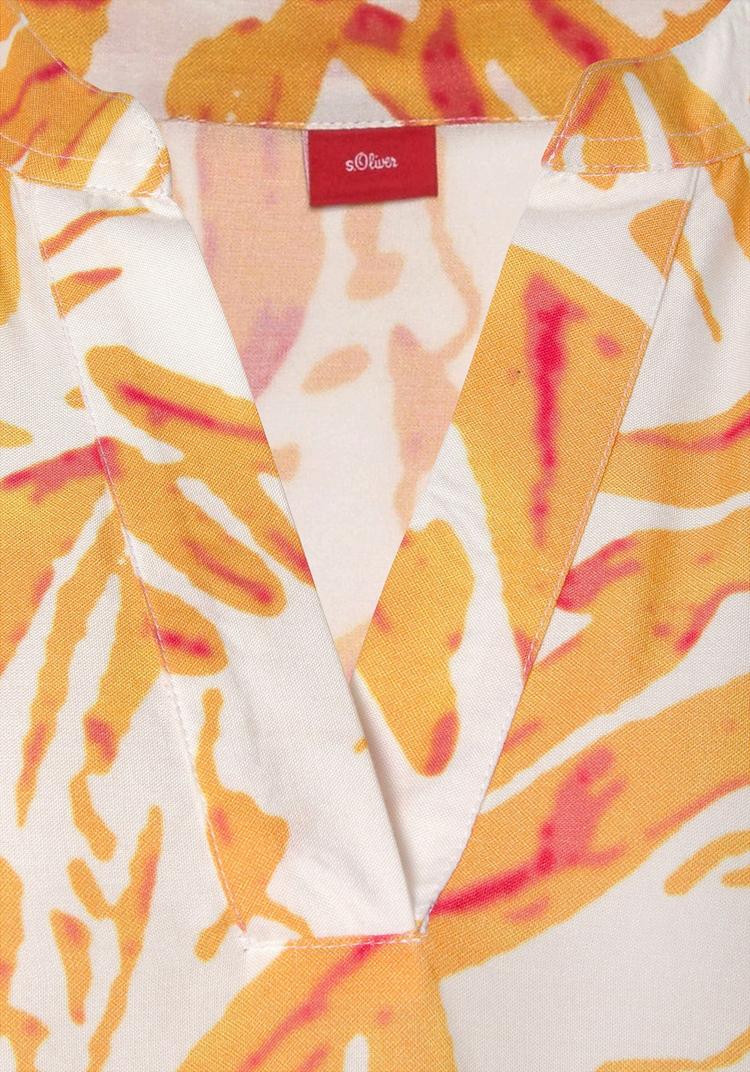 S.OLIVER S.OLIVER Blusenkleid Kurzarmkleid Damen - orange-creme-bedruckt - 2 | SportScheck