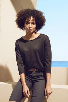 Rückansicht von Lascana 3/4-Arm-Shirt Longshirt Damen creme schwarz