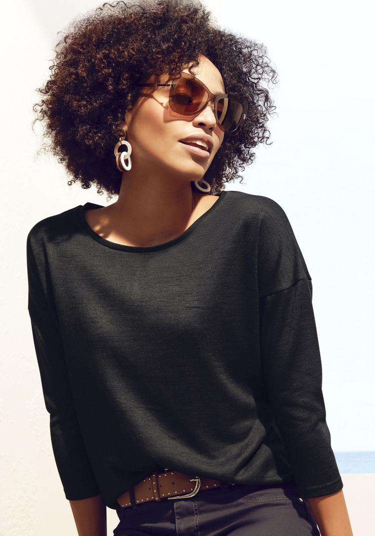 Lascana Lascana 3/4-Arm-Shirt Longshirt Damen - creme - schwarz - 1 | SportScheck