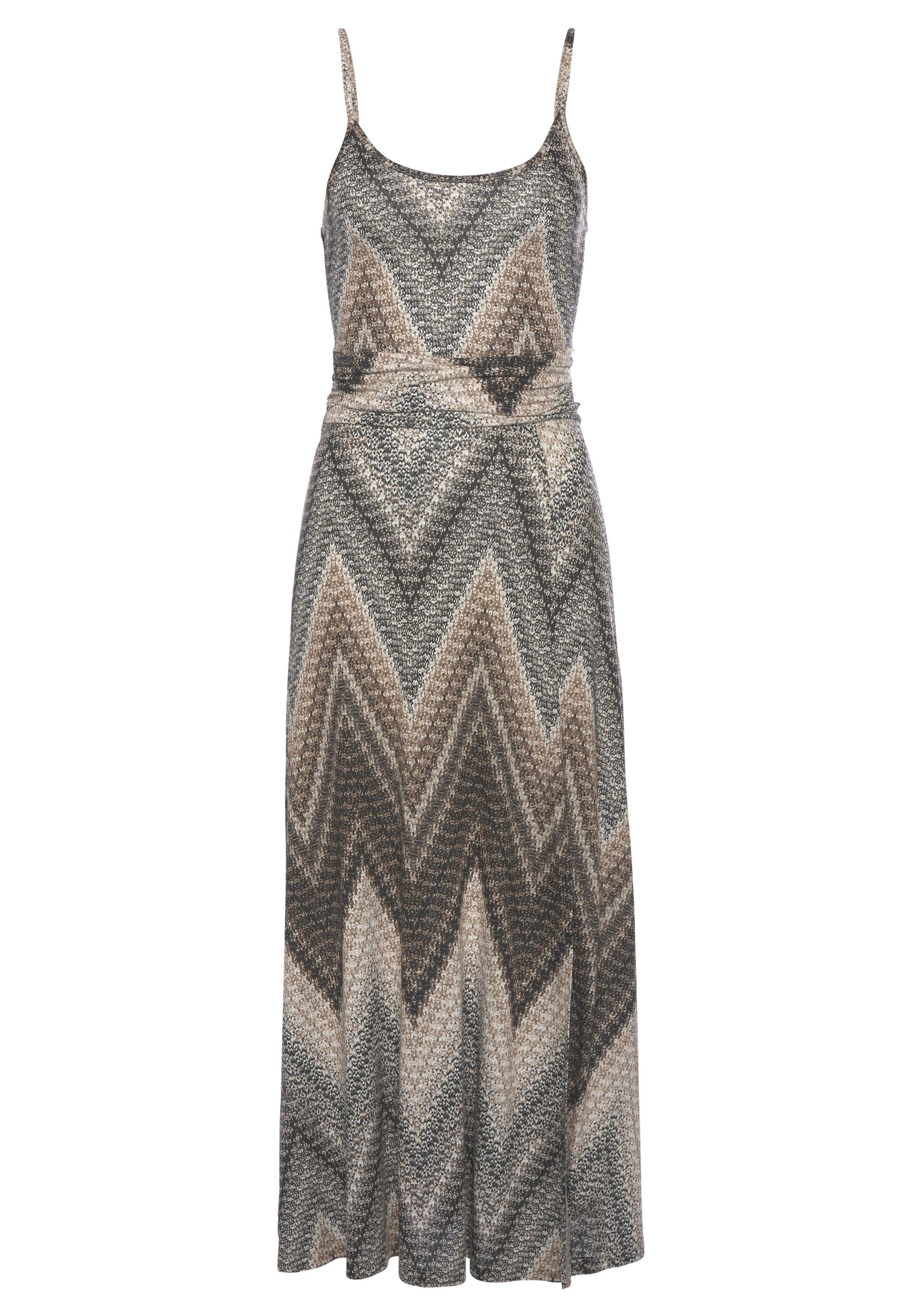 Lascana Midikleid Kleid Damen - schwarz-braun-creme bedruckt