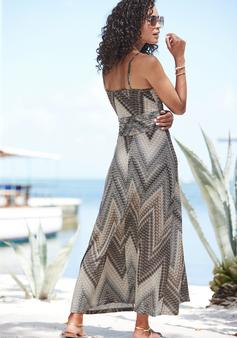 Rückansicht von Lascana Midikleid Kleid Damen schwarz-braun-creme bedruckt