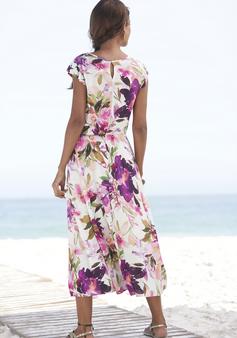 Rückansicht von BEACH TIME Midikleid Kleid Damen weiß bedruckt