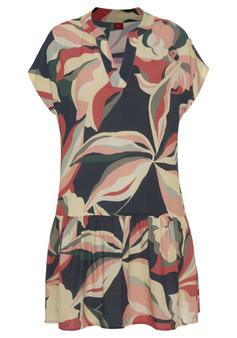 S.OLIVER Blusenkleid Kurzarmkleid Damen marine-koralle bedruckt