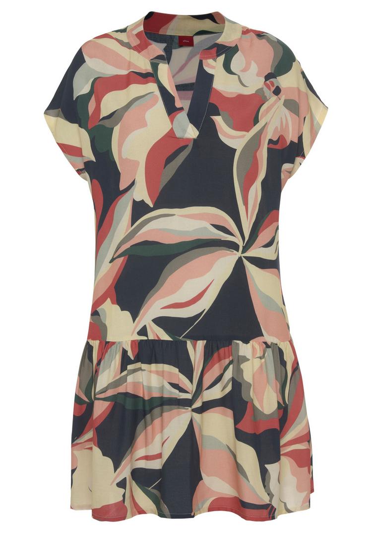 S.OLIVER S.OLIVER Blusenkleid Kurzarmkleid Damen - marine-koralle bedruckt - 0 | SportScheck