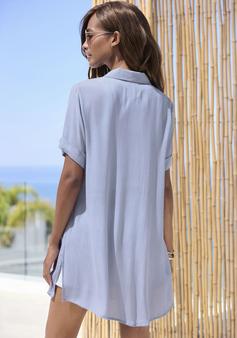 Rückansicht von Lascana Longbluse Langarmbluse Damen hellblau