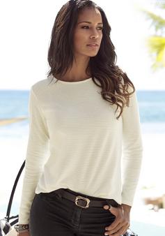 Rückansicht von Lascana Langarmshirt Langarmshirt Damen creme schwarz