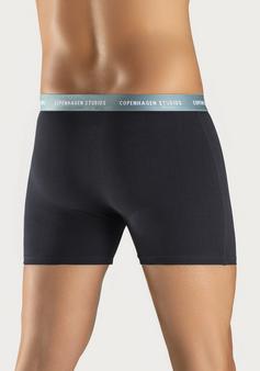 Rückansicht von Copenhagen Studios Langer Boxer Boxershorts Herren schwarzblau schwarzsalbei -schwarzgrau