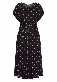 Lascana Midikleid Kleid Damen schwarz-sand-bedruckt