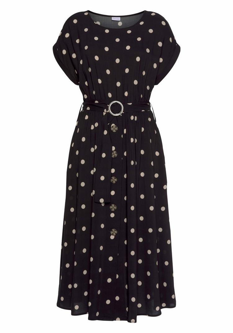 Lascana Lascana Midikleid Kleid Damen - schwarz-sand-bedruckt - 0 | SportScheck