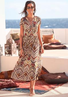 Rückansicht von Lascana Midikleid Kleid Damen braun-bedruckt