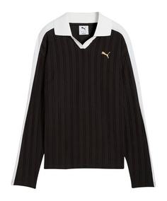 PUMA T7 Relaxed Long Sleeve Polo Damen Poloshirt Damen schwarz