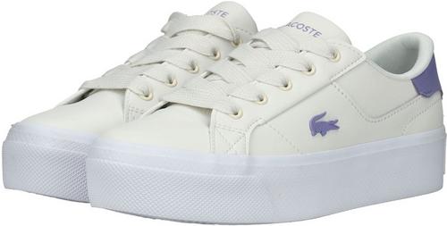 Rückansicht von Lacoste Sneaker Sneaker Damen Weiß/Lila