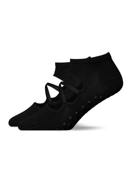 Rückansicht von Snocks Pilates Socken mit Riemchen Sportsocken Mix (Schwarz/Grau)