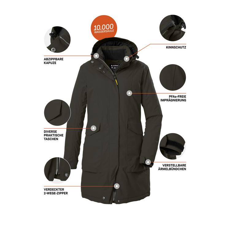 KILLTEC KILLTEC Damen Funktionsparka Funktionsmantel Damen - Dunkeloliv111 - 1 | SportScheck