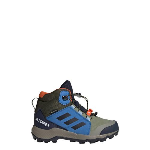 Rückansicht von adidas GTX Terrex Mid GORE-TEX Wanderschuh Winterschuhe Kinder Tent Green / Core Black / Ray Blue
