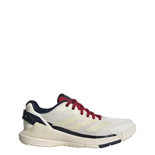 Rückansicht von adidas Crazyquick Lightstrike Padel-Schuh Tennisschuhe Damen Chalk White / Ice Gold Met. / Team Victory Red