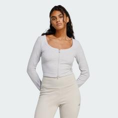 Rückansicht von adidas Seasonal Essentials Rib Cardigan Sweatshirt Damen Light Grey Heather