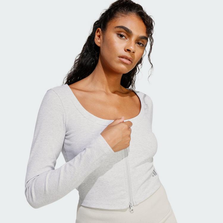 adidas adidas Seasonal Essentials Rib Cardigan Sweatshirt Damen - Light Grey Heather - 1 | SportScheck